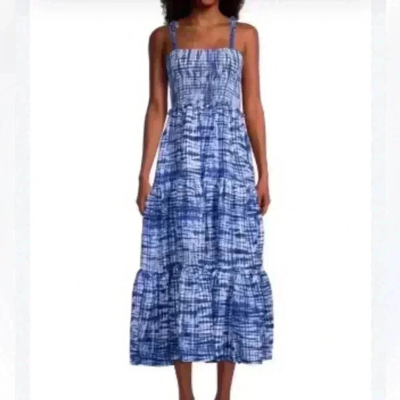 Solid & Striped Indigo Shibori Midi Dress sz L - Picture 2 of 11